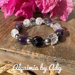 Amethyst beaded bracelet/statement /purple/bohemian/handmade/